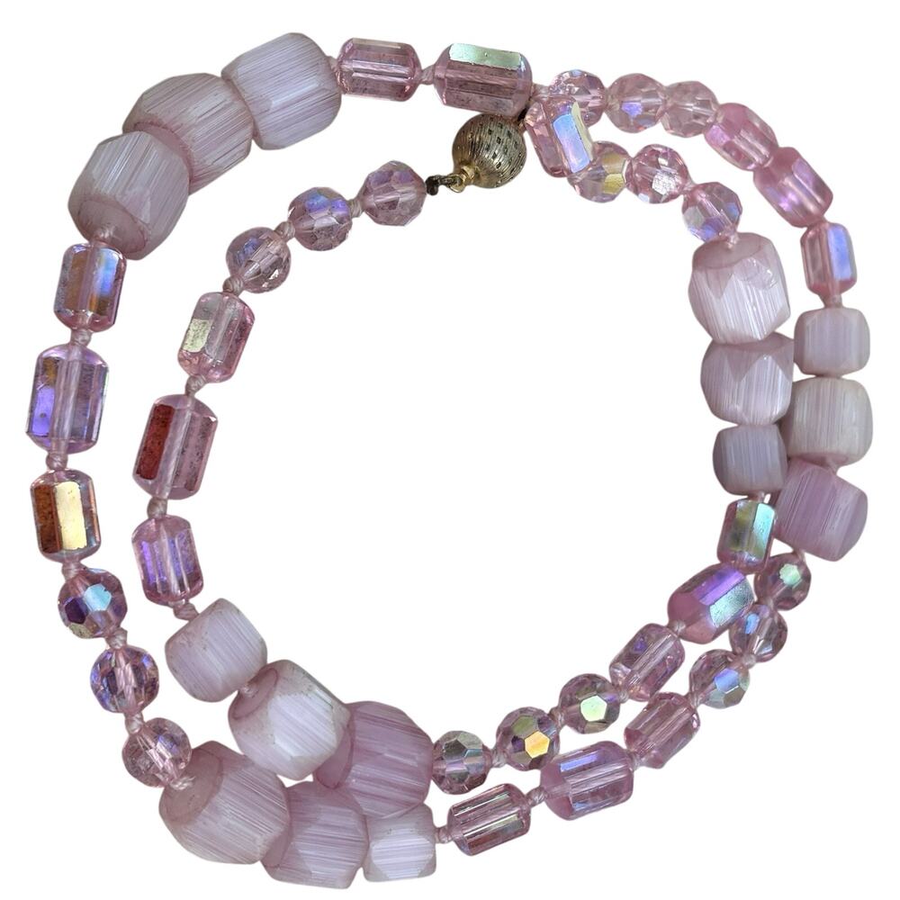 Czech Glass & Austrian Crystal Pink & Pink AB Necklace 24.5 Inches Vintage